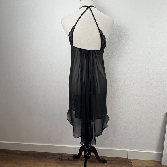 VTG Linea Donatella Small Black Sheer Lace Babydoll Lingerie Halter Nightie - Picture 3 of 9